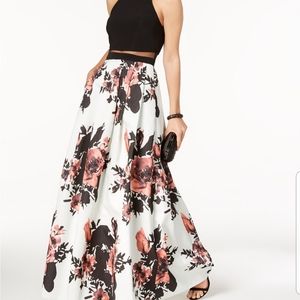Betsy & Adam Illusion Floral-Print Gown/Prom Dress